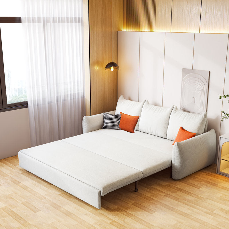 Allison Fabric 3 Seater Pull Out Sofa Cum Bed In Bright White Colour - Febonic Living