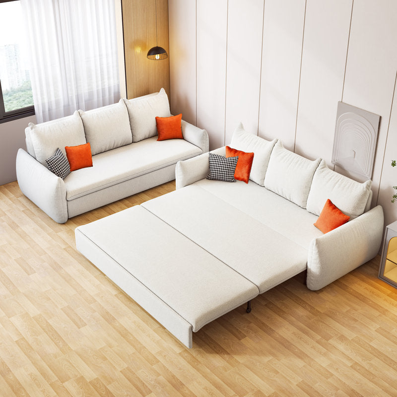 Allison Fabric 3 Seater Pull Out Sofa Cum Bed In Bright White Colour - Febonic Living