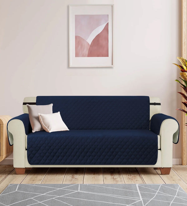 Bunny 3 Seater Quilted Velvet Sofa Cover - Navy Blue