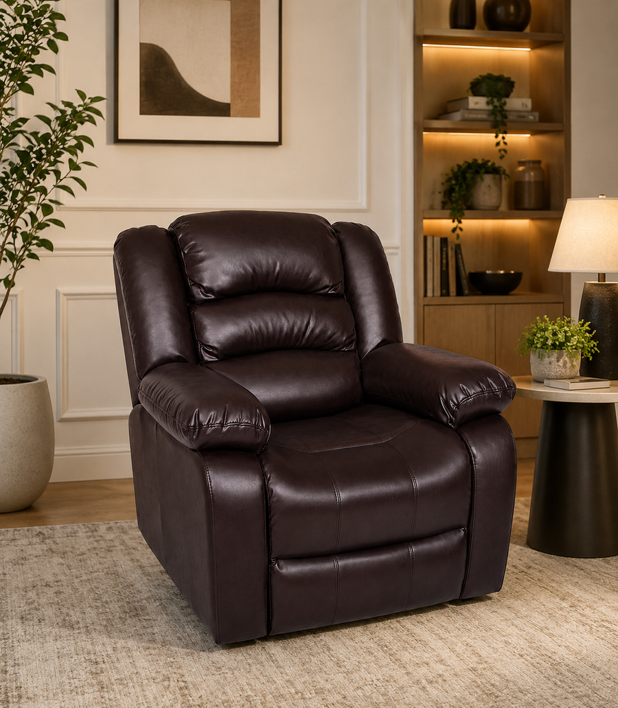 Burdy 1 Seater Motorized Leatherette Recliner - Carob Brown - Living View by Febonic Living