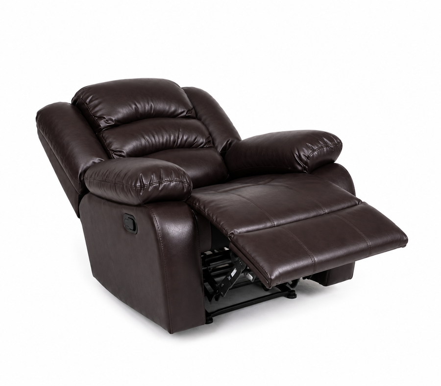 Burdy 1 Seater Motorized Leatherette Recliner - Carob Brown - Reclined View by Febonic Living