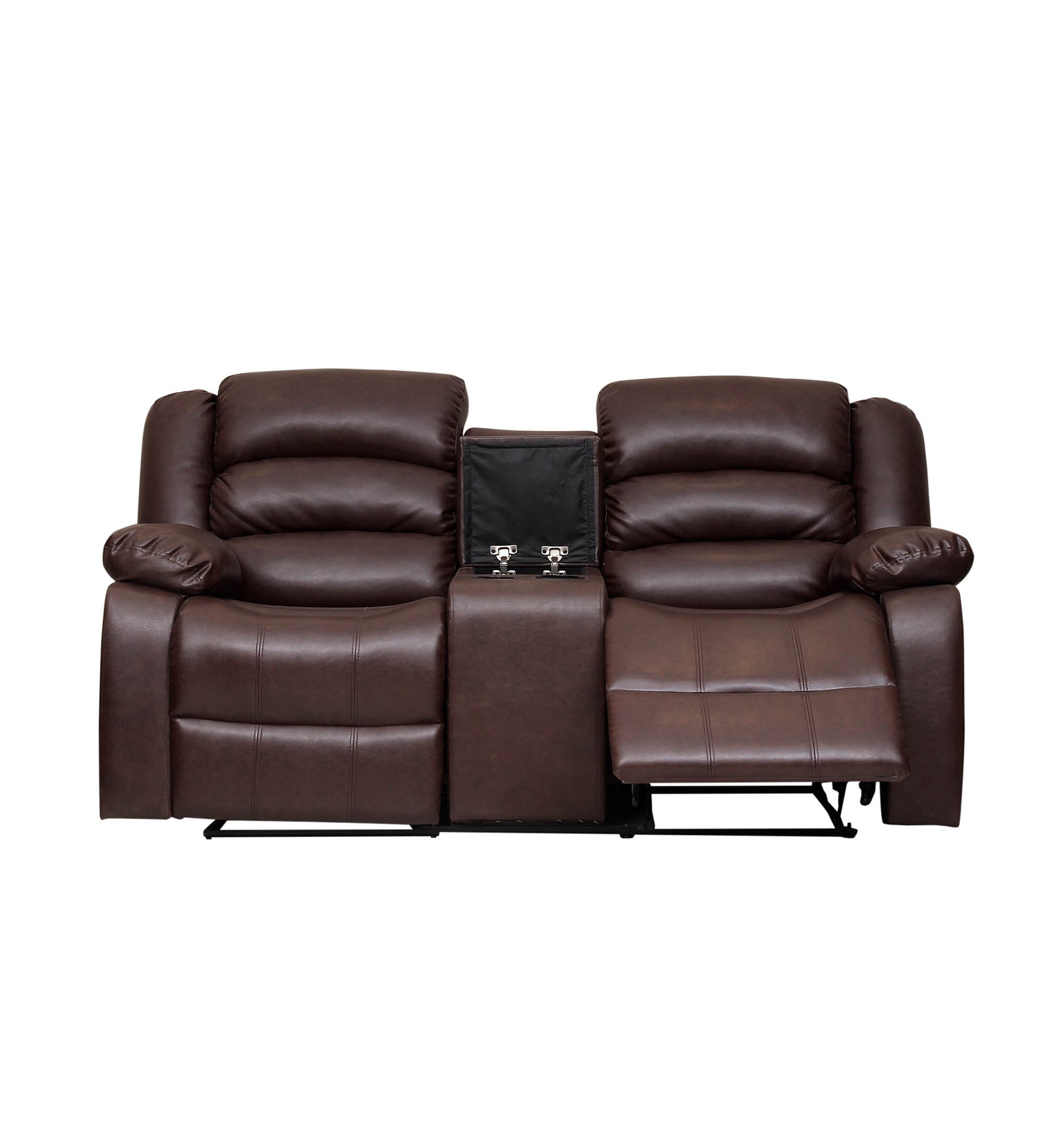 Burdy 2 Seater Motorized Leatherette Recliner - Wine Brown - Front View by Febonic Living
