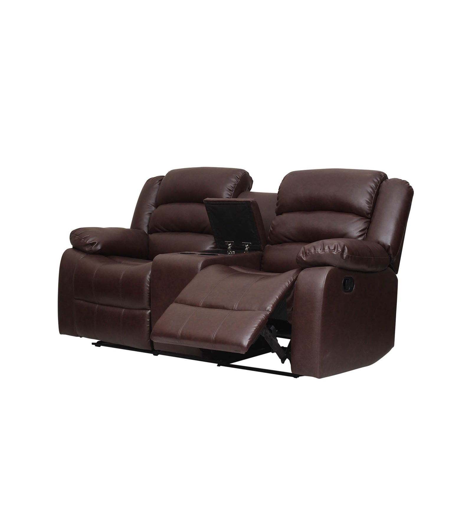 Burdy 2 Seater Motorized Leatherette Recliner - Wine Brown - Side Reclined View by Febonic Living
