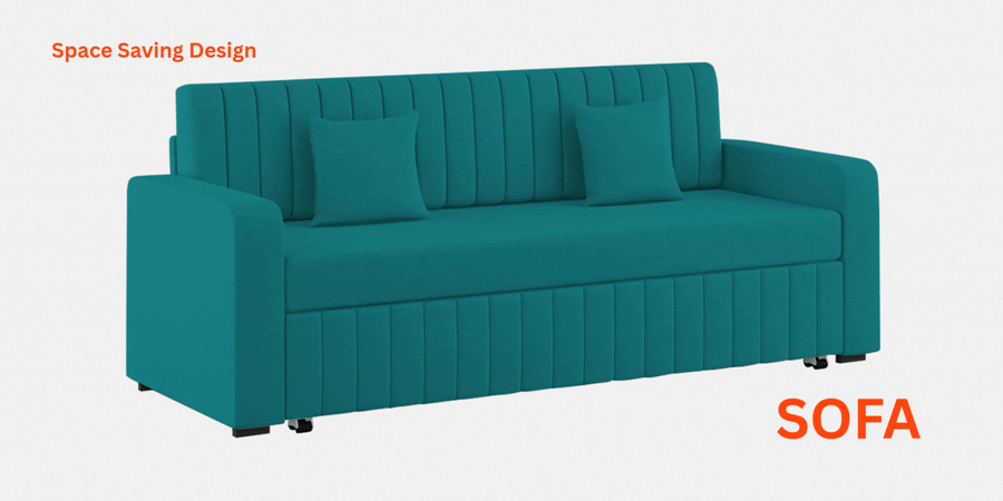 Calra Fabric 3 Seater Pull Out Sofa Cum Bed In Parrot Green Colour With Storage - Febonic Living