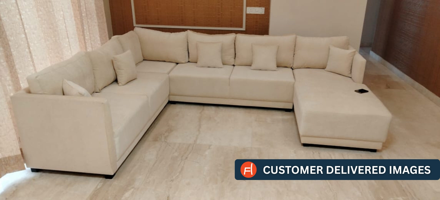 Carlin Fabric LHS 8 Seater Sectional Sofa In Blood Maroon Colour