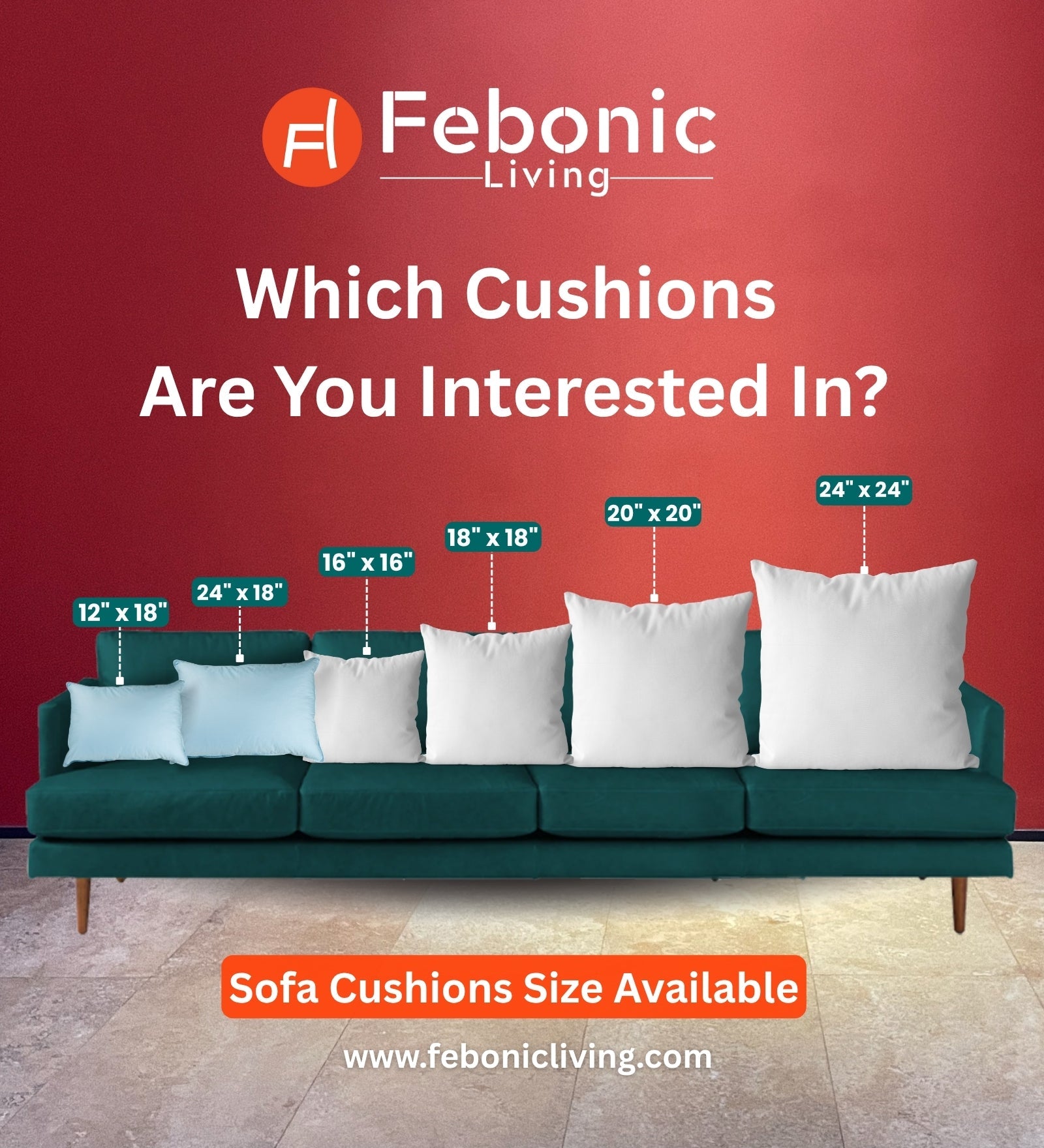 Kaya Fabric (20x20in) Sofa Pillows In Ivory Cream Colour (Pack of 2) - Febonic Living