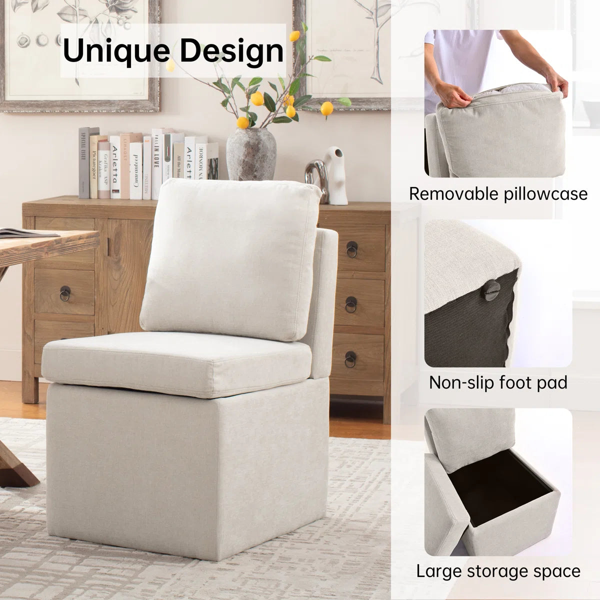 Camla Fabric Dining Chair In Beige Colour (Set of 2)