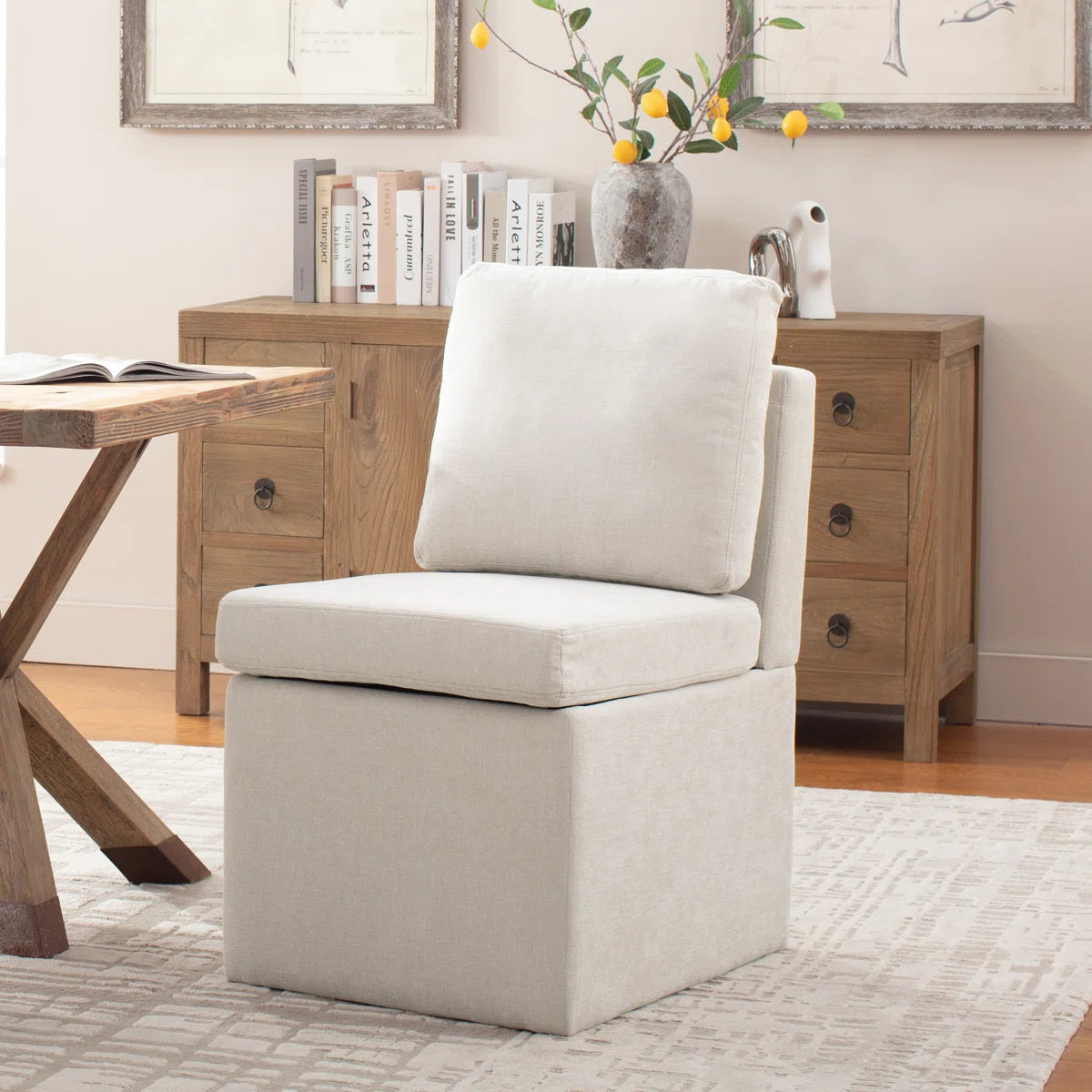 Camla Fabric Dining Chair In Beige Colour (Set of 2)