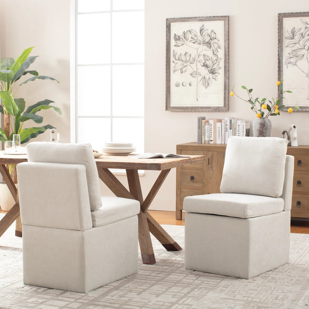 Camla Fabric Dining Chair In Beige Colour (Set of 2)