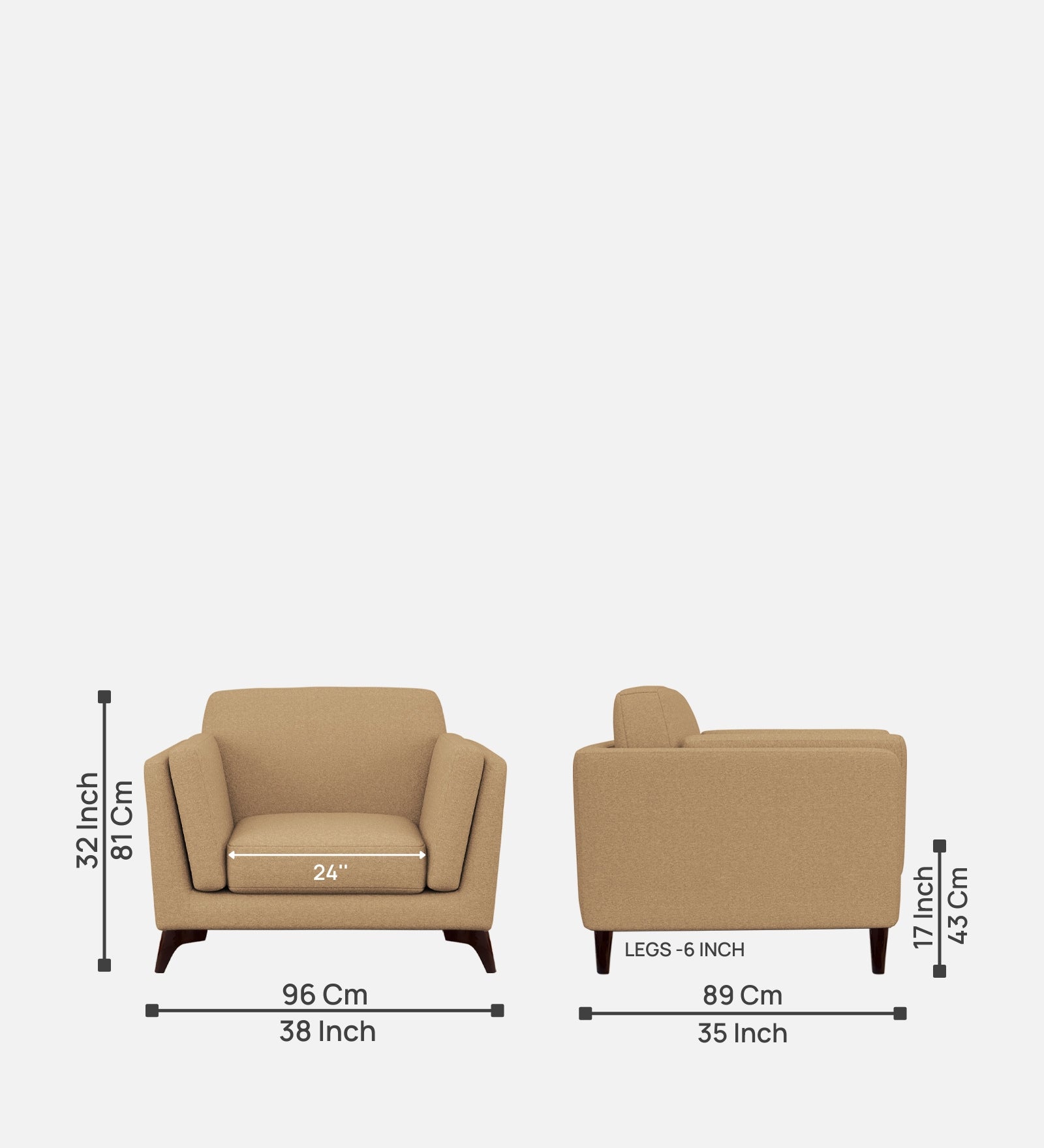 Candy Fabric 1 Seater Sofa In Copper Brown Colour