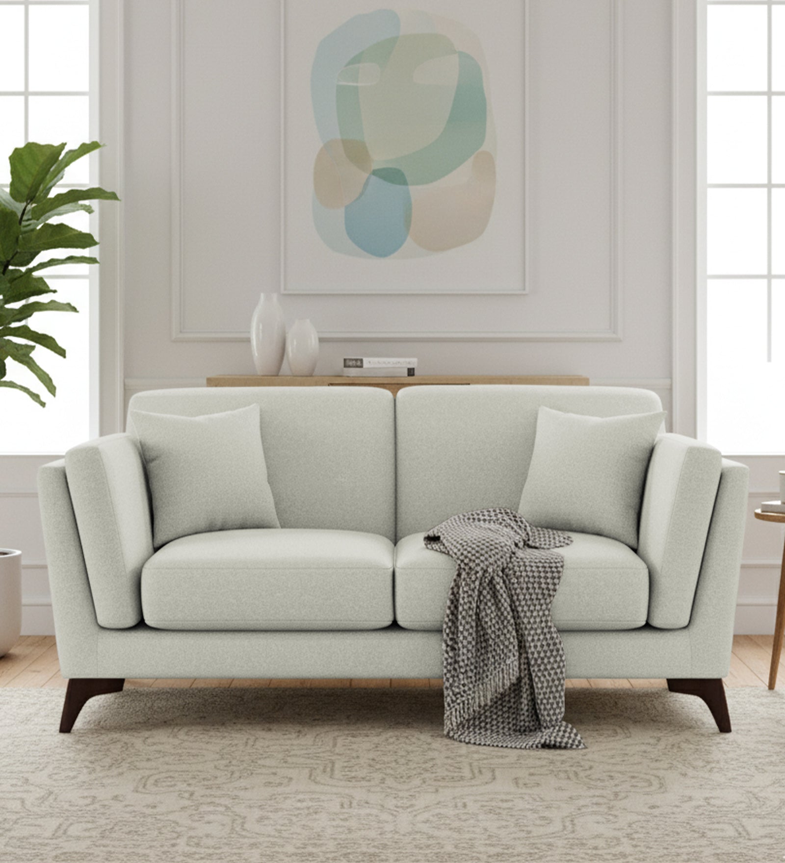 Candy Fabric 2 Seater Sofa In Pearl White Colour