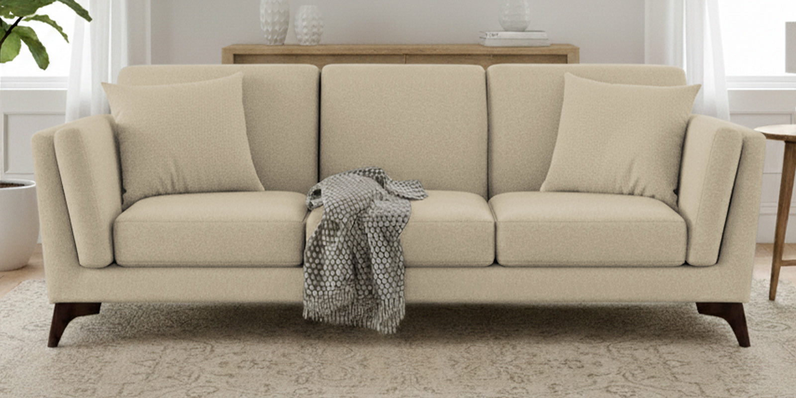 Candy Fabric 3 Seater Sofa In Cotton Beige Colour
