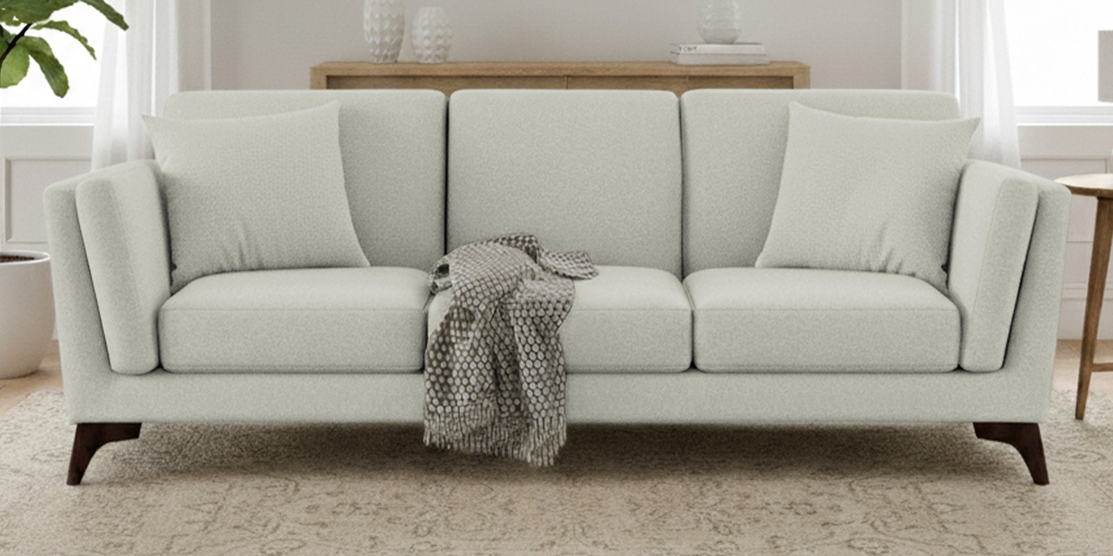 Candy Fabric 3 Seater Sofa In Pearl White Colour