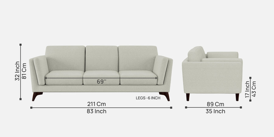 Candy Fabric 3 Seater Sofa In Pearl White Colour - Febonic Living