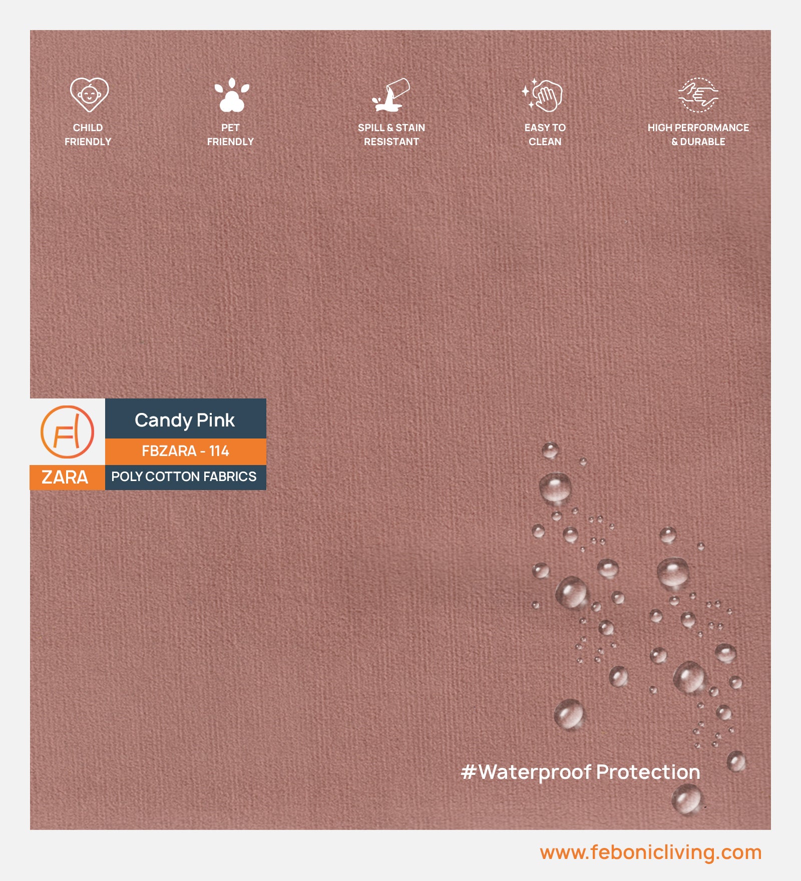 Velvet Zara Water Proof Fabric Candy Pink 114 Code - Febonic Living