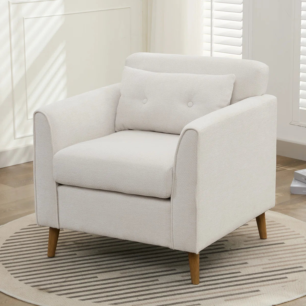 Kavira Fabric Arm Chair In Bone Beige Colour