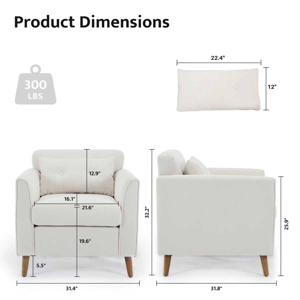 Kavira Fabric Arm Chair In Bone Beige Colour