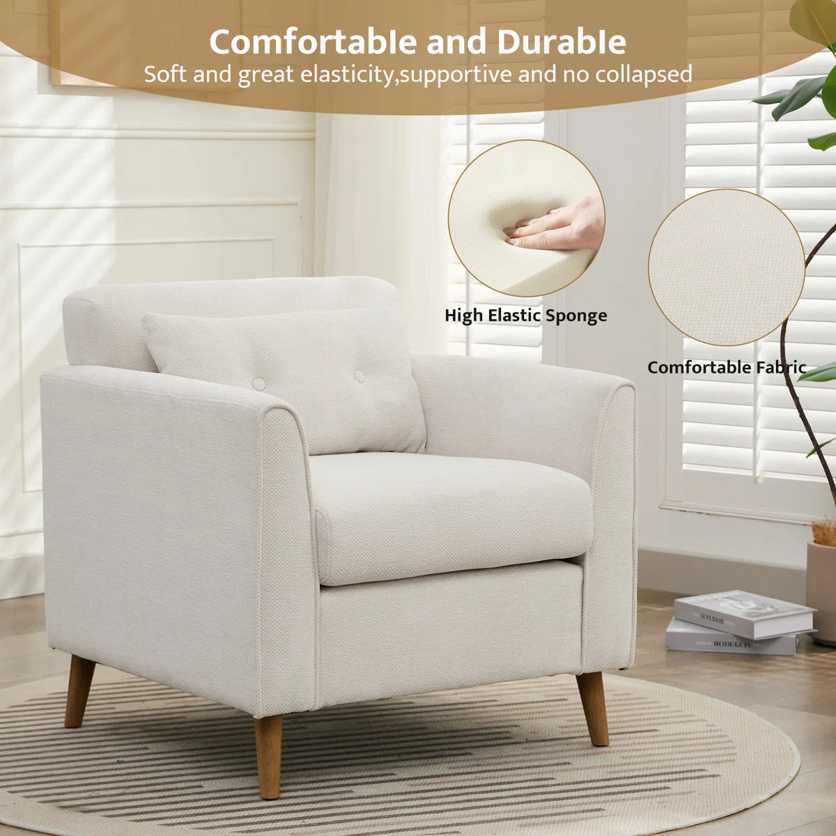 Kavira Fabric Arm Chair In Bone Beige Colour