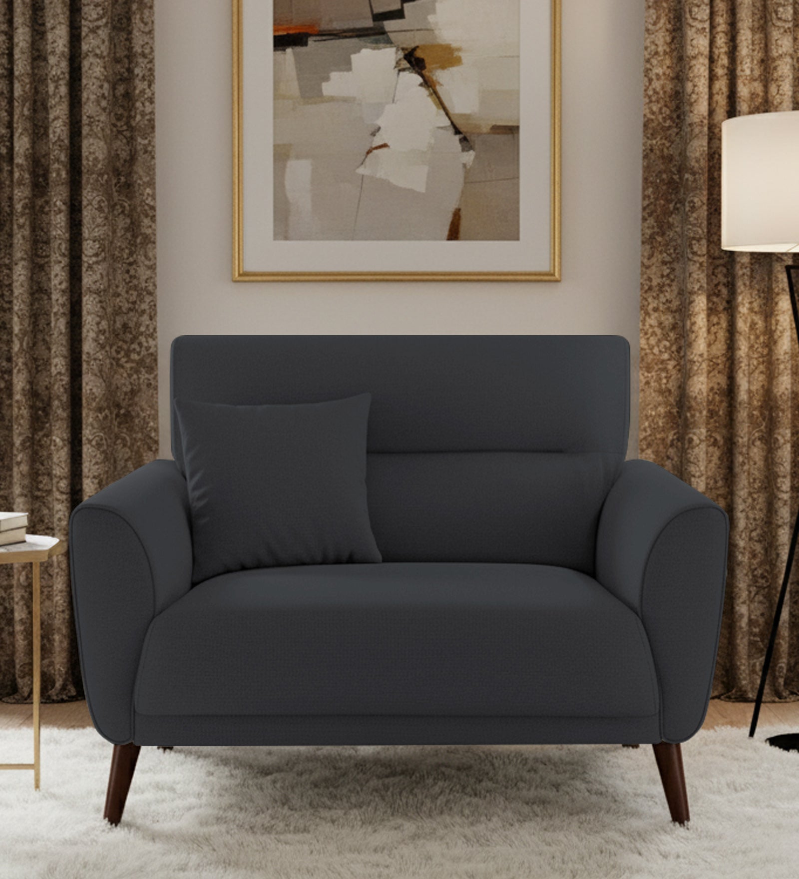 Castro Fabric 1 Seater Sofa In Charcoal Grey Colour