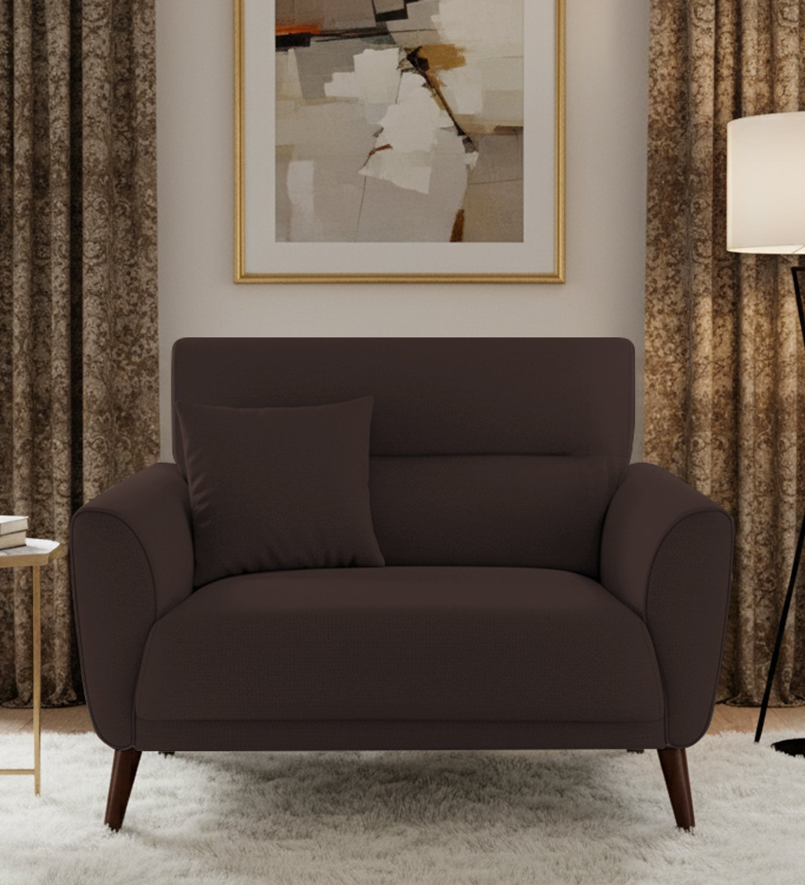 Castro Fabric 1 Seater Sofa In Coffee Brown Colour