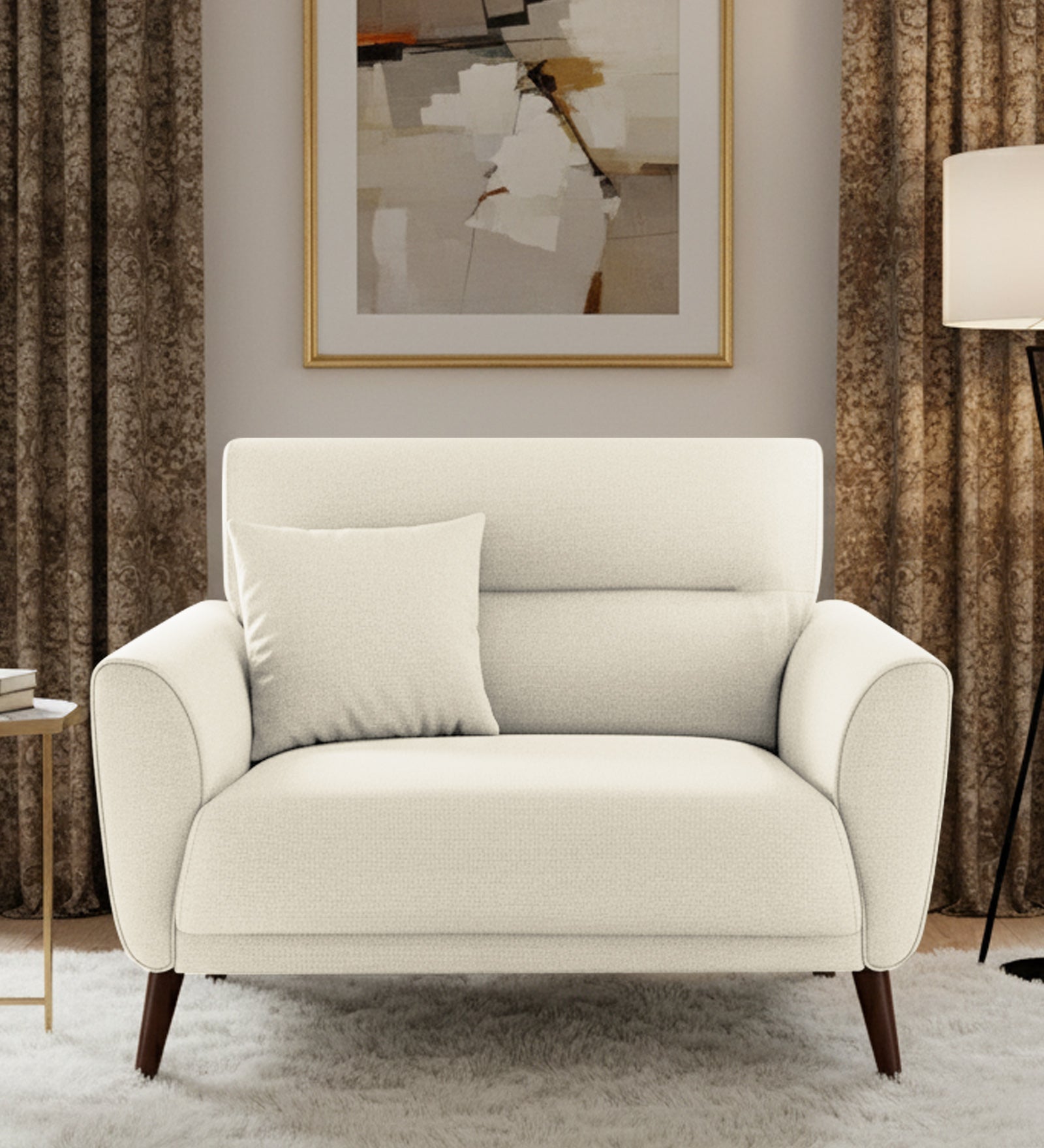 Castro Fabric 1 Seater Sofa In Ivory Cream Colour
