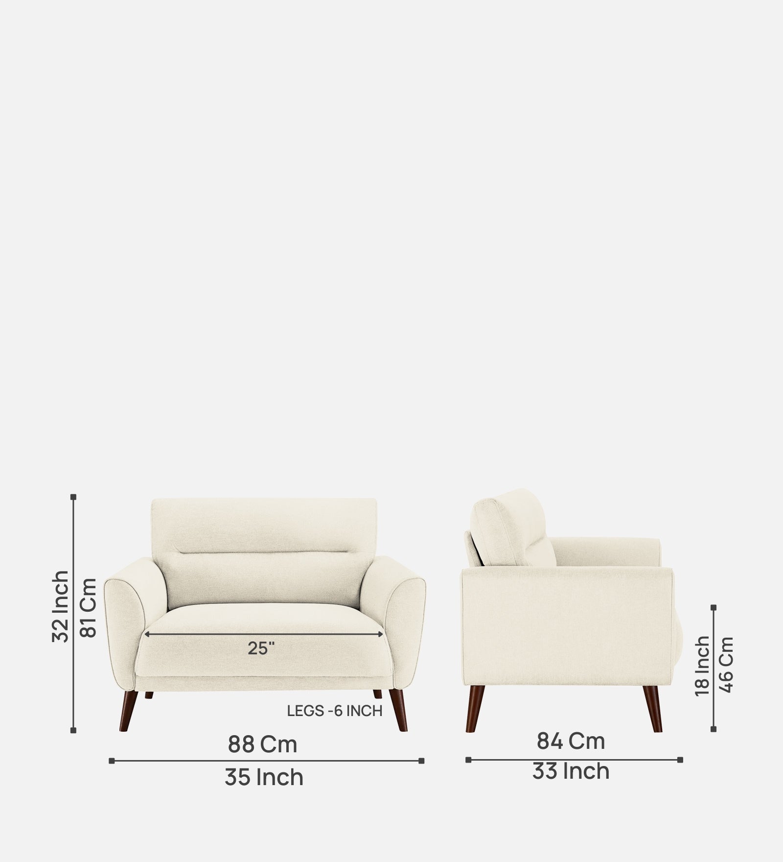 Castro Fabric 1 Seater Sofa In Ivory Cream Colour