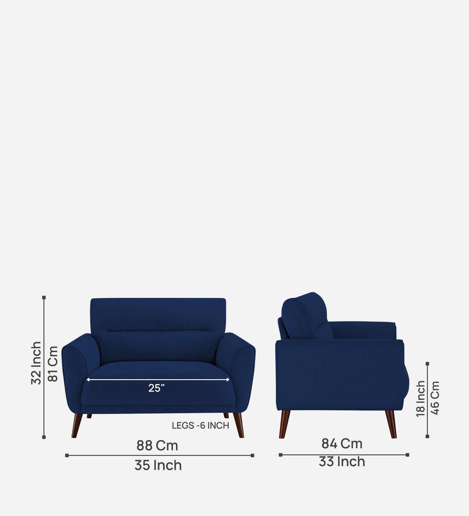 Castro Fabric 1 Seater Sofa In Royal Blue Colour