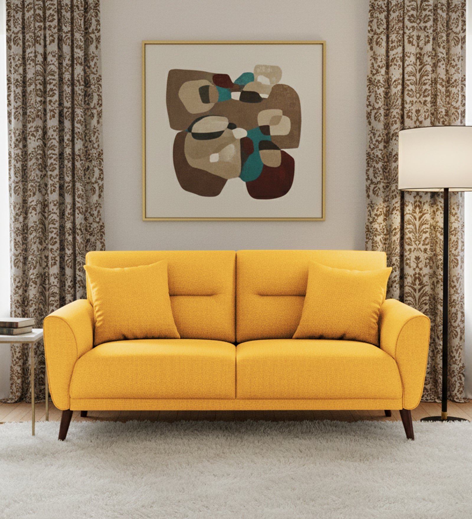 Castro Fabric 2 Seater Sofa In Bold Yellow Colour