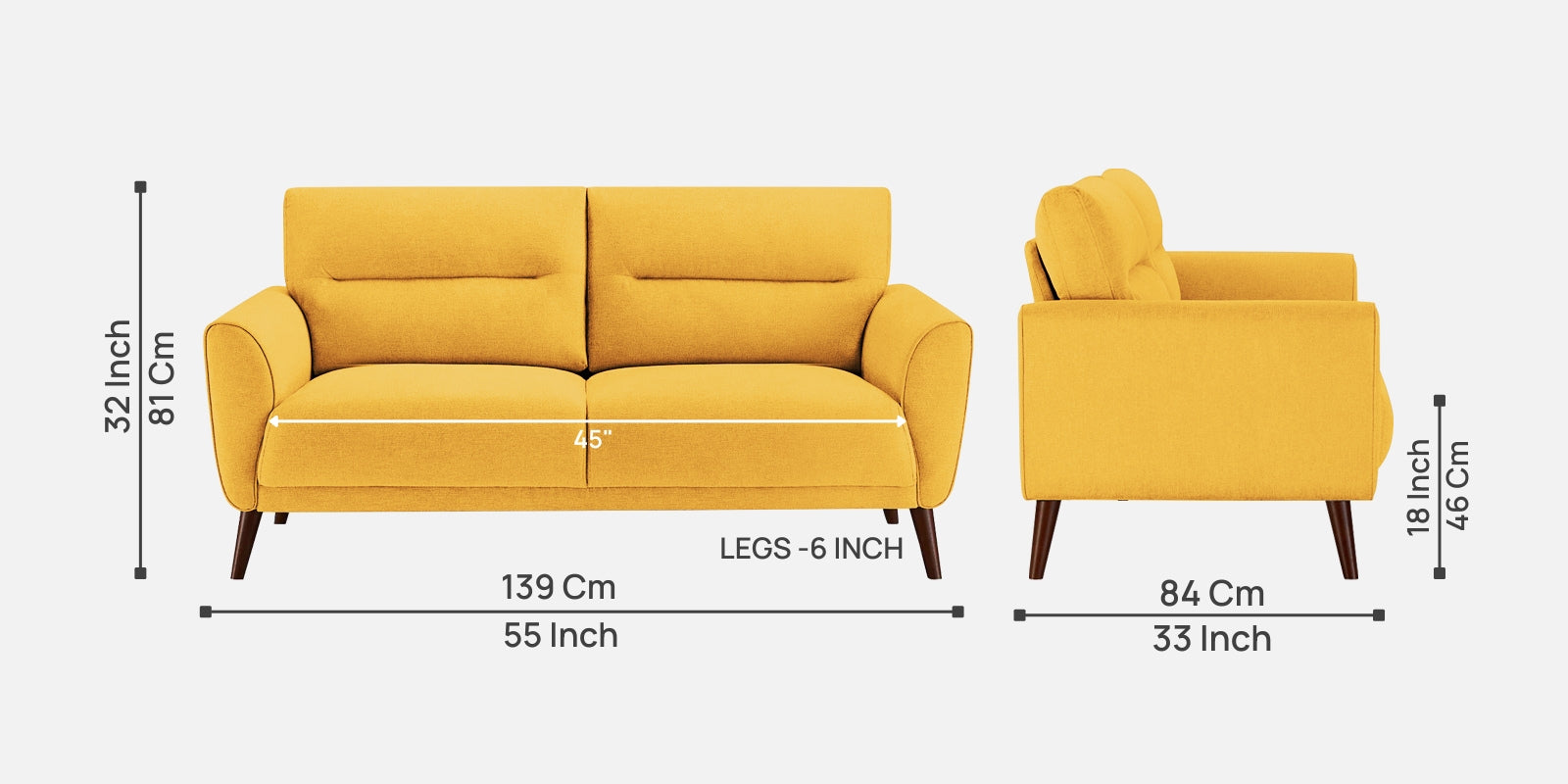 Castro Fabric 2 Seater Sofa In Bold Yellow Colour