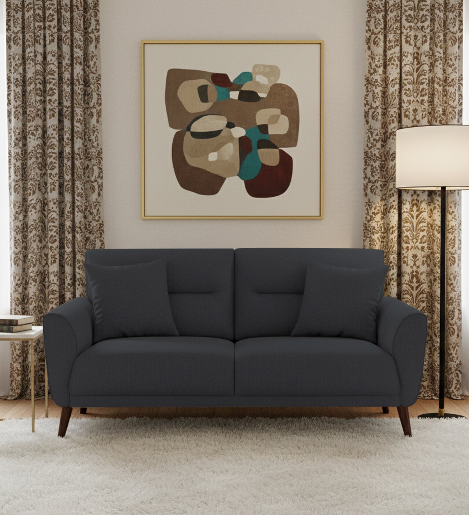 Castro Fabric 2 Seater Sofa In Charcoal Grey Colour