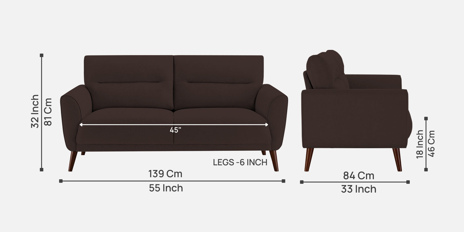 Castro Fabric 2 Seater Sofa In Coffee Brown Colour