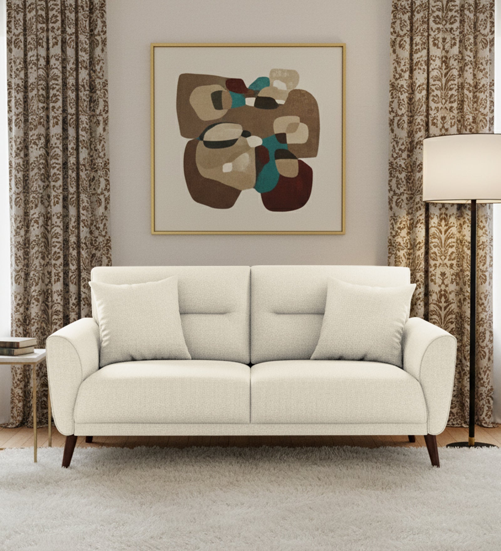 Castro Fabric 2 Seater Sofa In Ivory Cream Colour