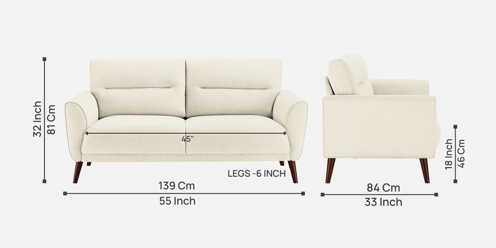 Castro Fabric 2 Seater Sofa In Ivory Cream Colour