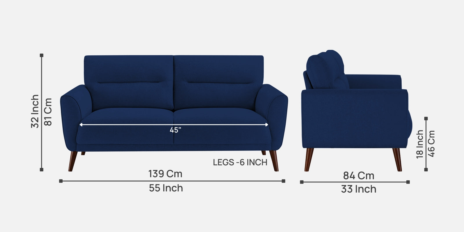 Castro Fabric 2 Seater Sofa In Royal Blue Colour
