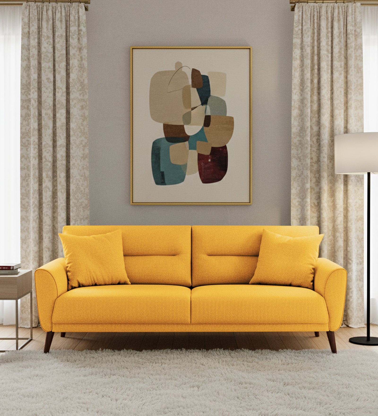 Castro Fabric 3 Seater Sofa In Bold Yellow Colour