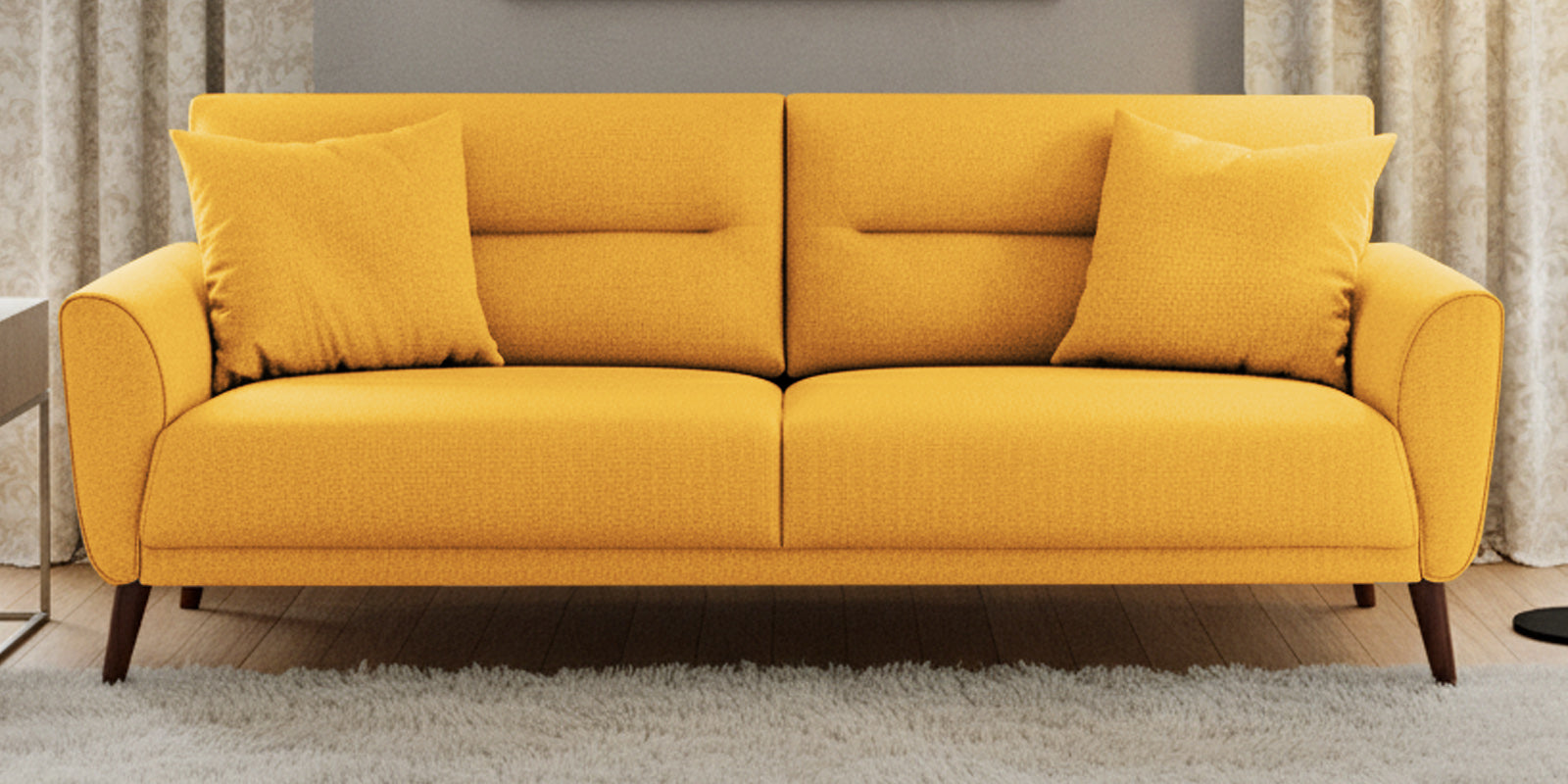 Castro Fabric 3 Seater Sofa In Bold Yellow Colour