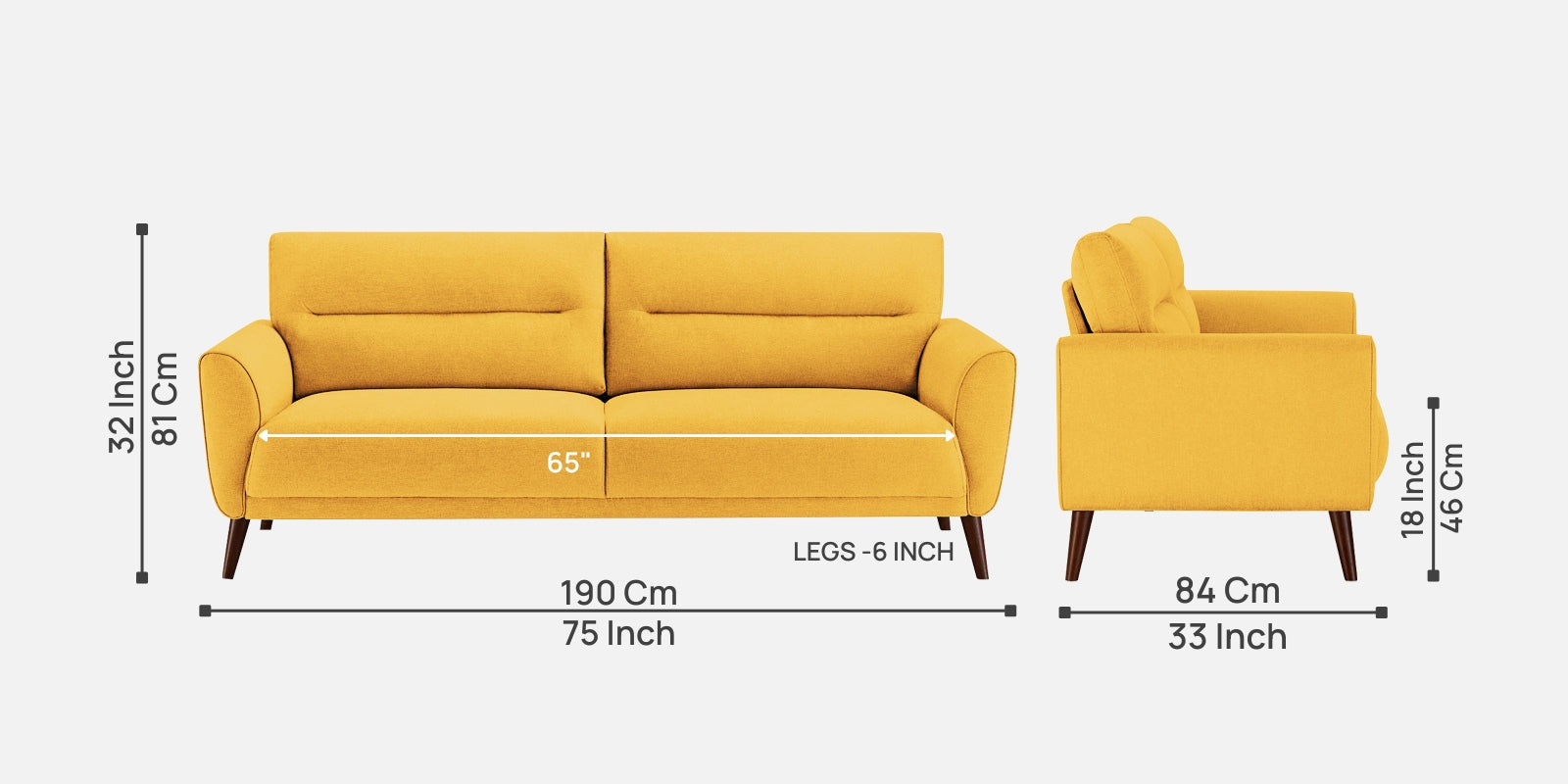 Castro Fabric 3 Seater Sofa In Bold Yellow Colour - Febonic Living