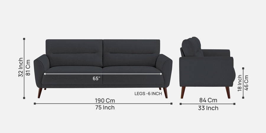 Castro Fabric 3 Seater Sofa In Charcoal Grey Colour - Febonic Living