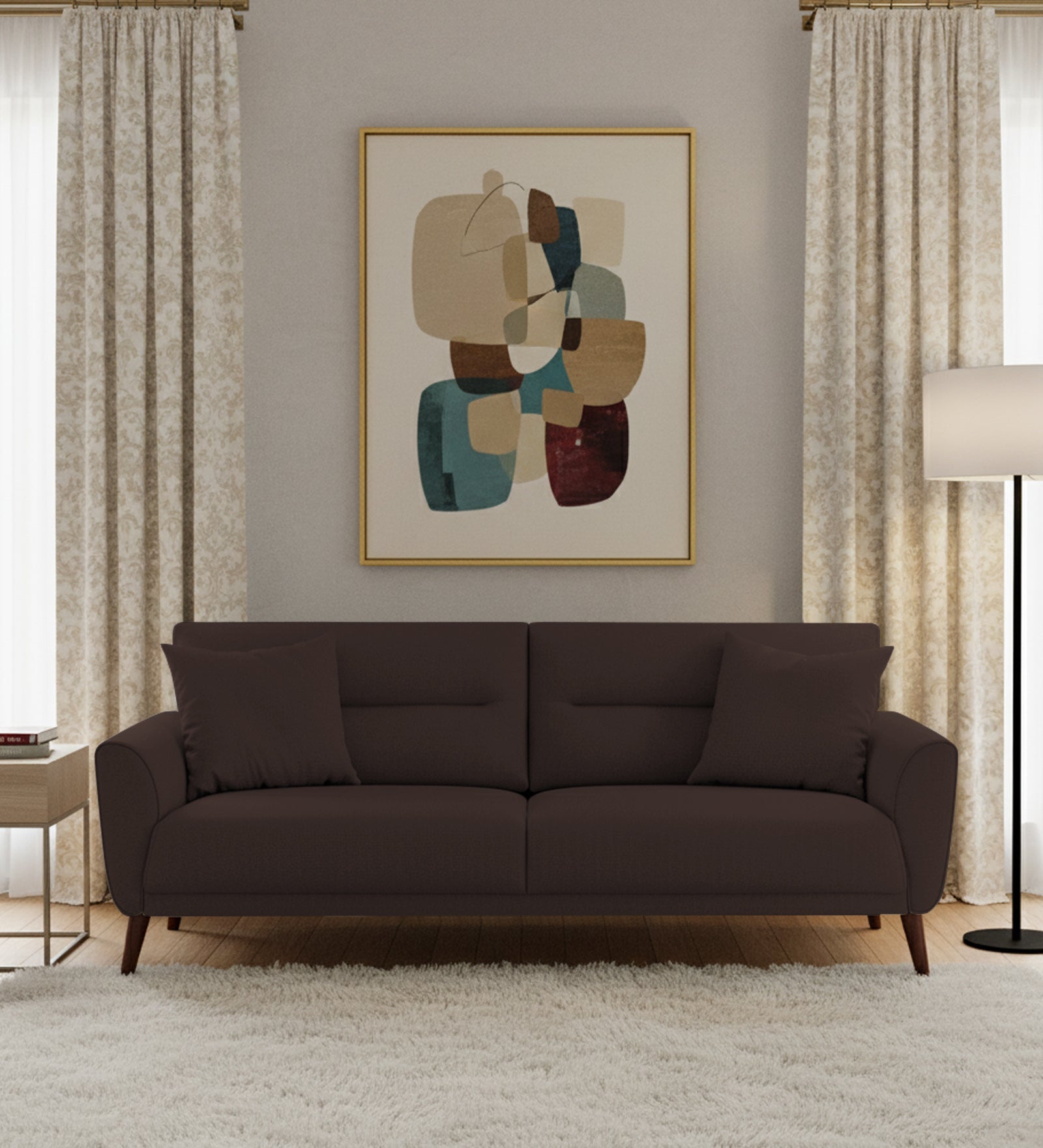 Castro Fabric 3 Seater Sofa In Coffee Brown Colour