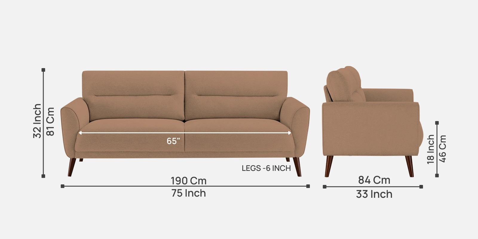 Castro Fabric 3 Seater Sofa In Cosmic Beige Colour