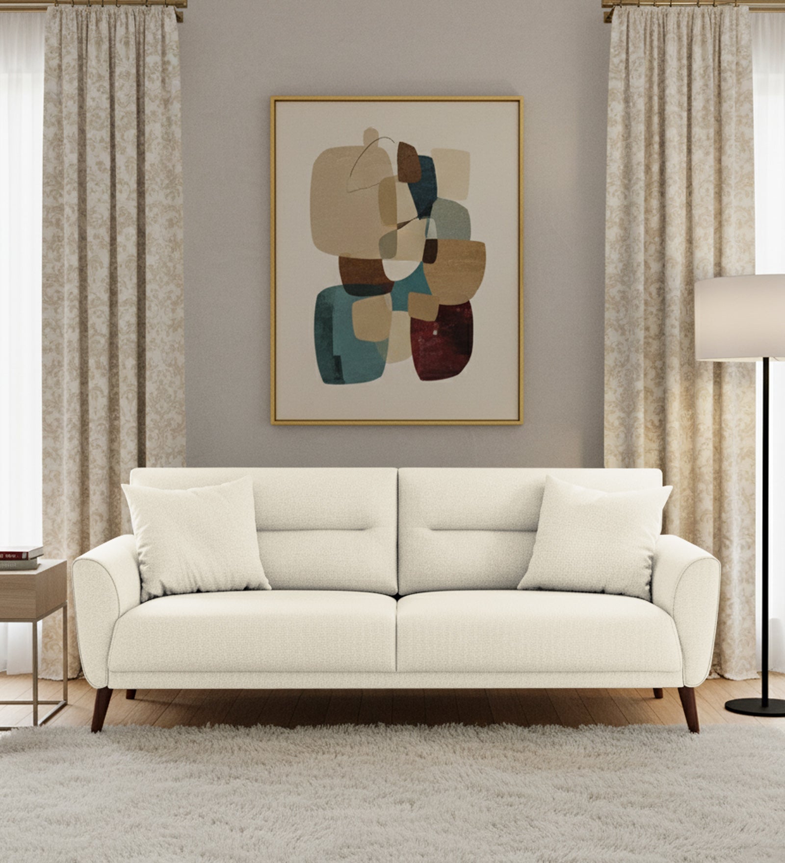 Castro Fabric 3 Seater Sofa In Ivory Cream Colour