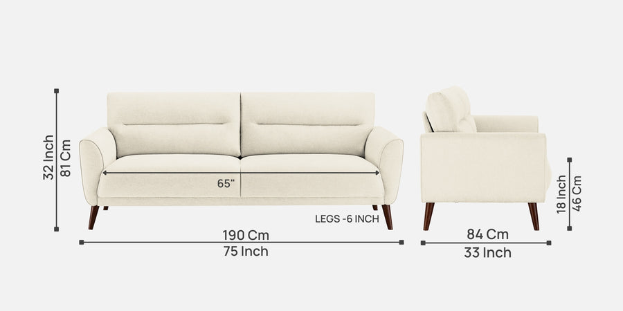 Castro Fabric 3 Seater Sofa In Ivory Cream Colour - Febonic Living