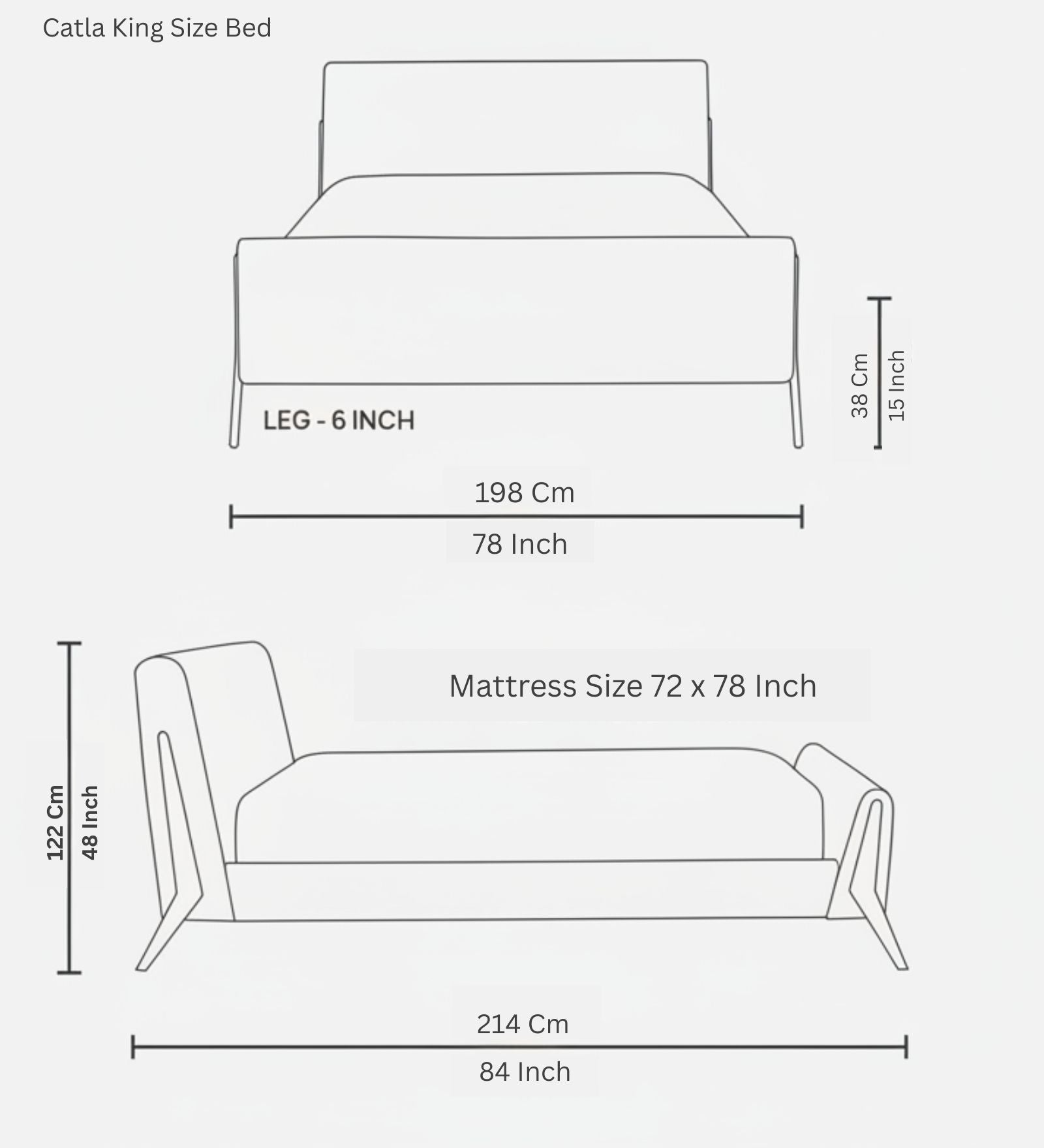 Catla  Upholstered Fabric King Size Bed - Vivid Orange