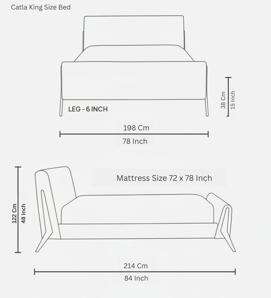 Catla  Upholstered Fabric King Size Bed - Ruby Red
