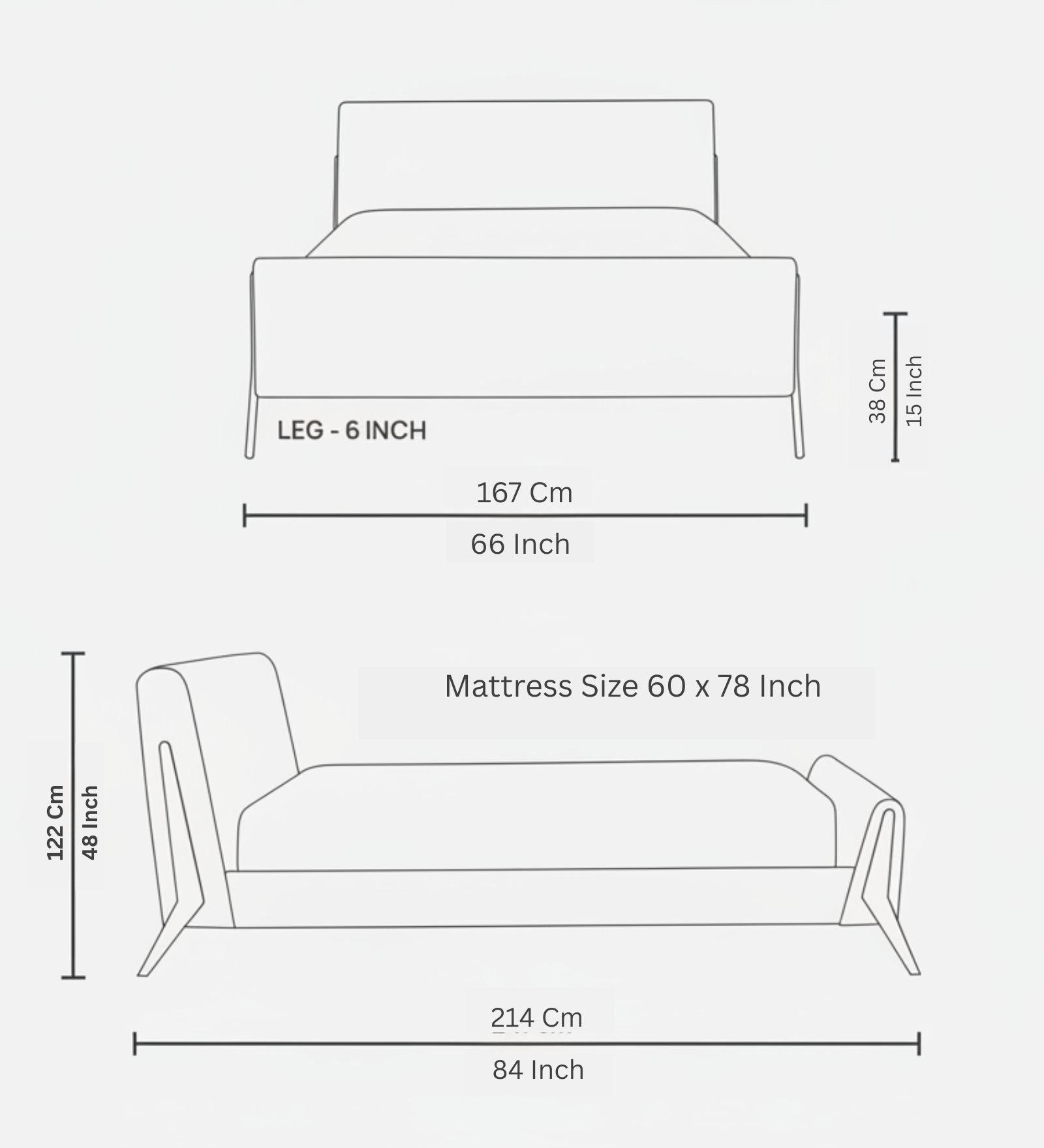 Catla  Upholstered Fabric Queen Size Bed - Vivid Orange