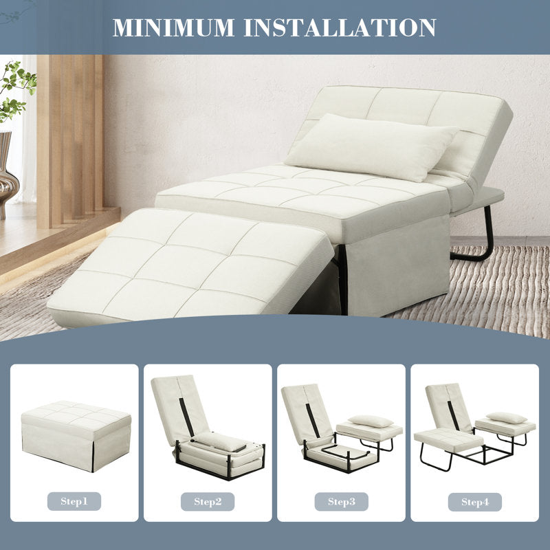 Tara Fabric 1 Seater Foldable Sofa Bed In Ivory Cream Colour - Febonic Living