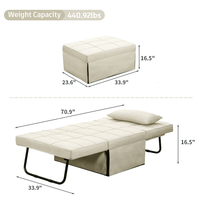 Tara Fabric 1 Seater Foldable Sofa Bed In Ivory Cream Colour - Febonic Living