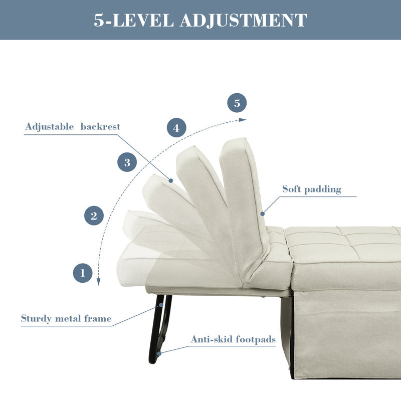 Tara Fabric 1 Seater Foldable Sofa Bed In Ivory Cream Colour - Febonic Living