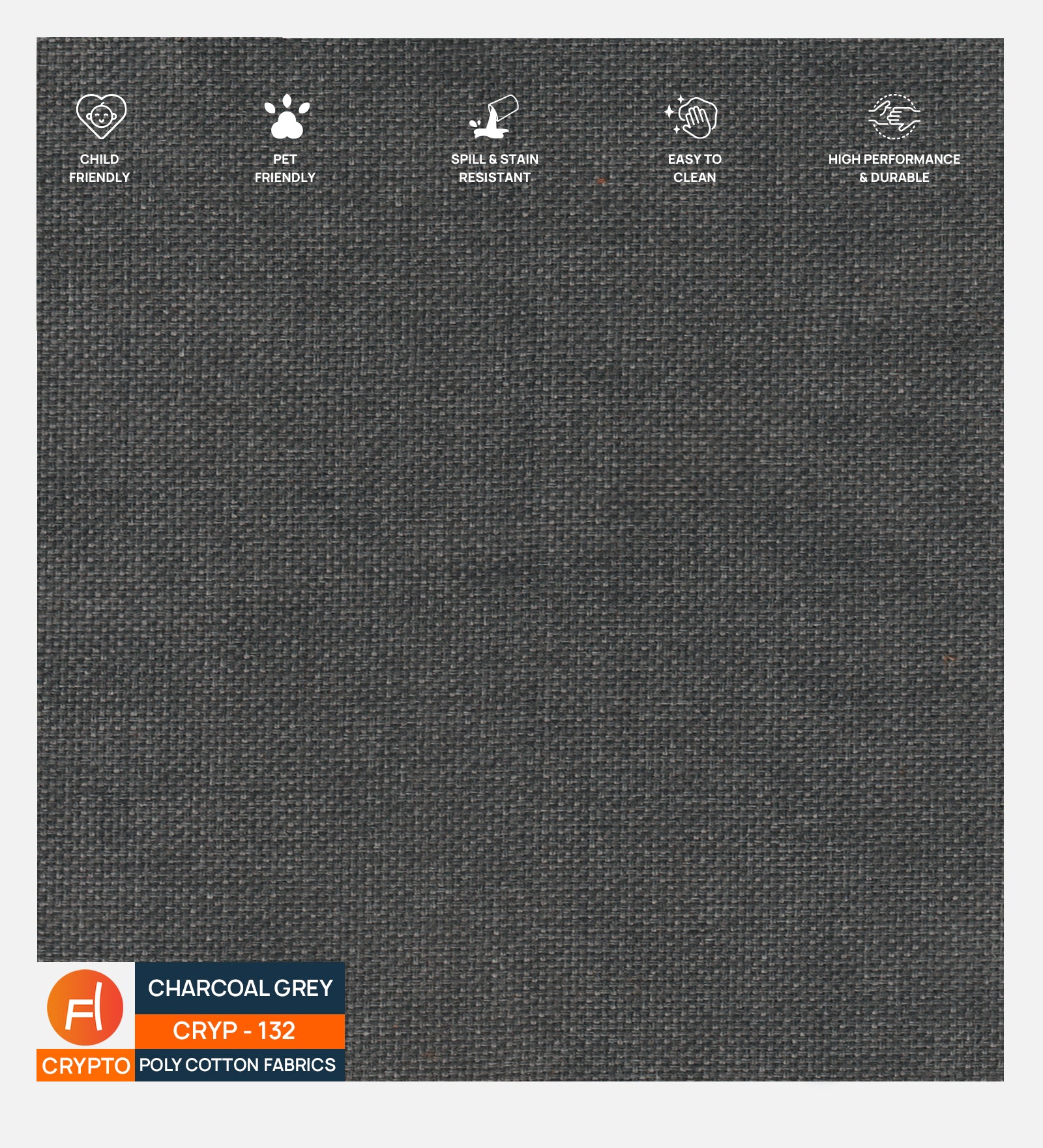 Crypto Poly Cotton Fabric in Charcoal Grey Colour