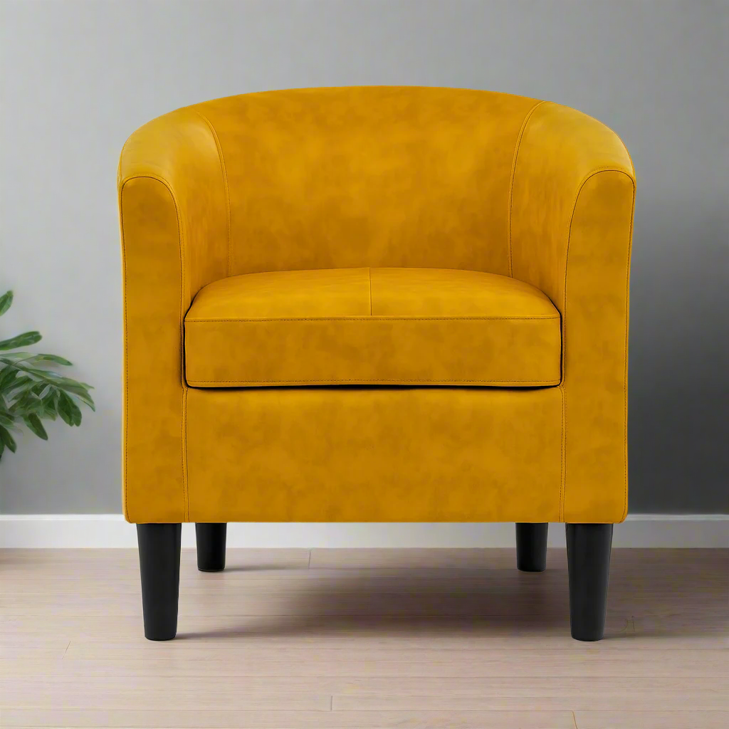 Lovida Leatherette Barrel Chair In Bold Yellow Colour